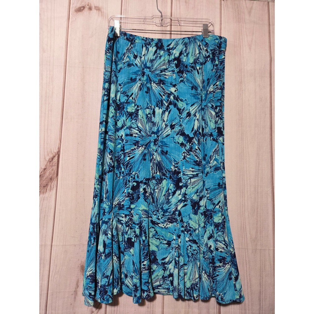 Tanjay‎ Womens Blue Teal Floral Sunburst Maxi Skirt Elastic Waist Size M